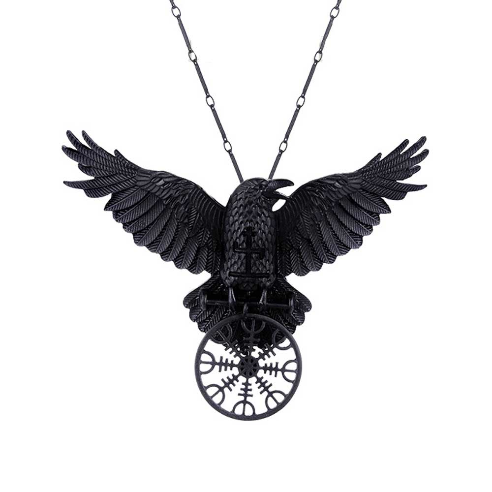 Restyle - Helm Of Awe Raven Necklace - Black